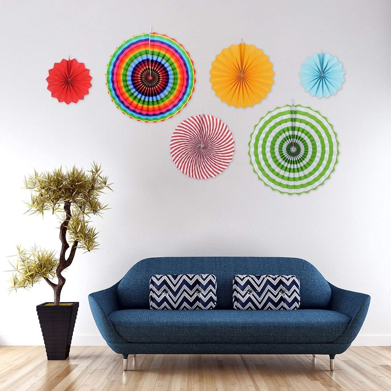 Picture of 6 in 1 Multicolor Paper Fan Flowerpaper Hanging For Background Decorations - Multicolor