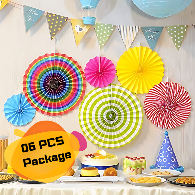 Picture of 6 in 1 Multicolor Paper Fan Flowerpaper Hanging For Background Decorations - Multicolor