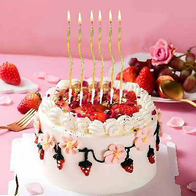 Picture of Spiral Long Stick Metallic Candle for Birthday, Wedding Party and Cake Decoration- 6 Pcs Set - Multicolor