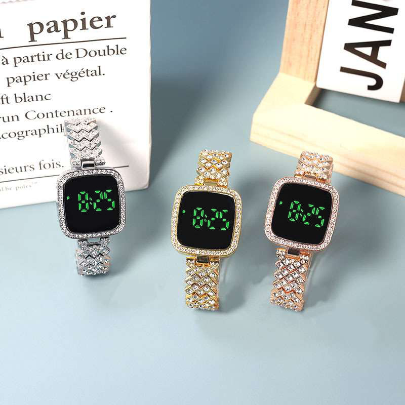 Picture of Stylish Led Touch Fashionable Diamond Card Stone New Women Watch - Multicolor