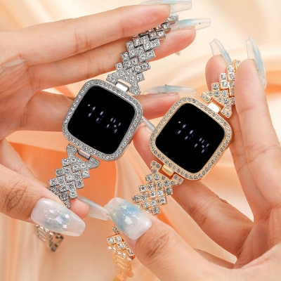 Picture of Stylish Led Touch Fashionable Diamond Card Stone New Women Watch - Multicolor