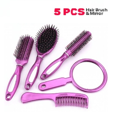 Picture of Professional Salon Quality Hair Care Brush With Mirror - 5pcs Set - Multicolor