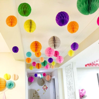 Picture of 5Pcs Tissue Paper Honeycomb Pendant Drop DIY Pom Poms Flower Balls Wedding Party Birthday Home Outdoor Decoration - Multicolor