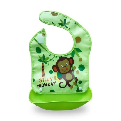 Picture of 1pcs Silicone Removable Waterproof Bib Baby Weaning and Feeding Bib with Pelican Style Pocket - Multicolor