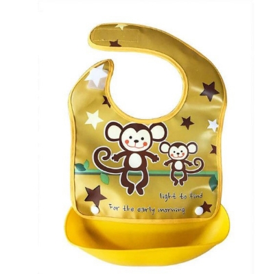 Picture of 1pcs Silicone Removable Waterproof Bib Baby Weaning and Feeding Bib with Pelican Style Pocket - Multicolor