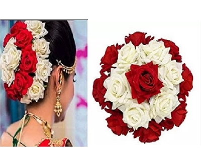 Picture of White flower khopa/Artificial flower khopa/white bridal flower khopa - Multicolor