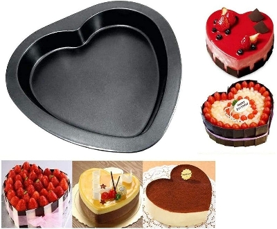 Picture of Carbon Steel Loaf Tray Non-Stick Tin Teflon Coating Heart Shape Cake Mould Baking Pan I Can be Used Microwave Oven, OTG - 8 inch - Multicolor