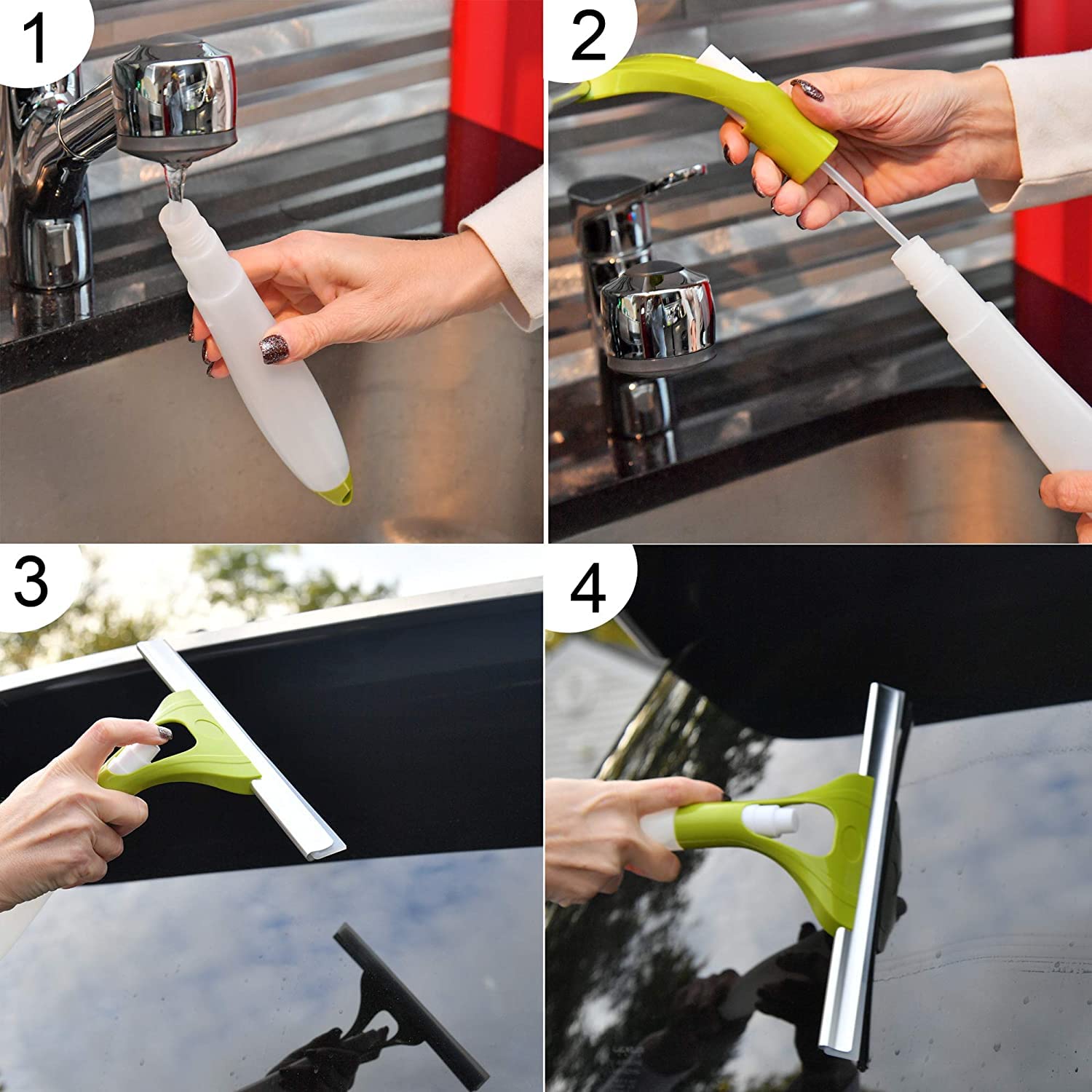 Picture of Window Cleaning Wiper with Spray Bottle, Car Windshield Cleaner Squeegee Plastic Glass Cleaner Silicone Blade Brush with Pump, Car-Cleaning Tool - Multicolor