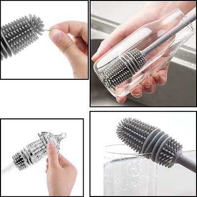 Picture of Long Handle Silicone Bottle Cleaner Brush for Washing Water Bottle, Solution Bottle Mug Cleaning Brush - Multicolor