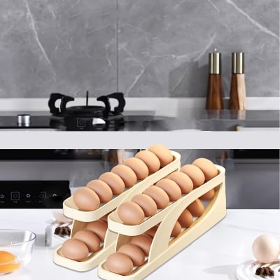 Picture of Rolling Egg Holder, Refrigerator Egg Storage Box, Multi-Function Egg Dispenser, Double Layer Holds 13-15 Eggs, Countertop Refrigerator (1 Pack) - Multicolor