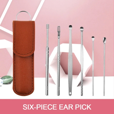 Picture of Ear Wax Remover, 6 Pcs Premium Stainless Steel Ear Cleaning kit, Ear Curette Ear Cleaner Tools for Children and Adult Earwax Removal Kit Cleaning Kit with Portable Bag