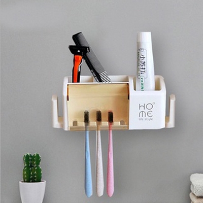 Picture of Wall Mounted Toothbrush, Cosmetics Holders Storage Case With Adhesive Glue - Multicolor