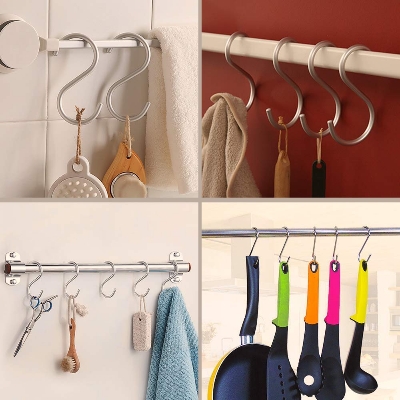 Picture of 5 Stainless Steel Heavy Duty S-Shaped Hooks For Hanging Clothes Kitchen Office Pack Of 5 Hooks - Silver - Multicolor
