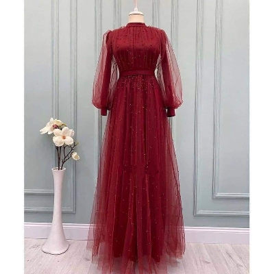 Picture of New design Stylish Maroon Color Pal net Borka Gown  Malai Georgette and soft Pal net Fabric For Women - Maroon
