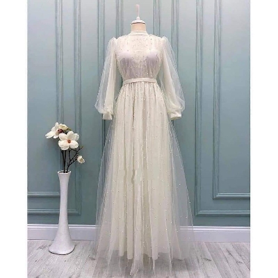 Picture of New design Stylish White Color Pal net Borka Gown  Malai Georgette and soft Pal net Fabric For Women - White