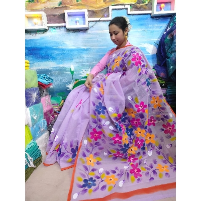 Picture of New Exclusive Design Pink Color Half Silk Hand Print Saree for women - Pink