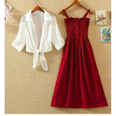 Picture of Western Dress summer fashion chiffon shirt and Skirts, women's summer dress, western style Tops and Skirts, sense of niche temperament Dress for Girls