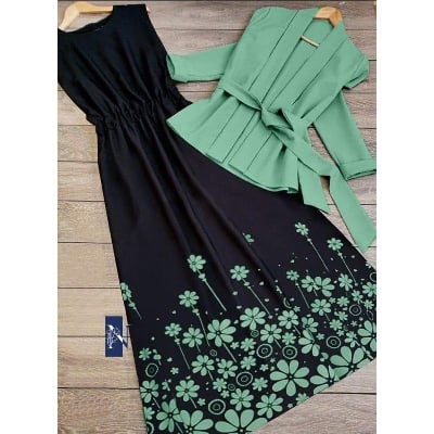 Picture of Readymade Stylish Ladies Floral Gown Cotton Fabric Screen Print Kurti for women