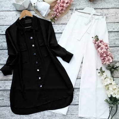 Picture of western dress Ladies Long Shart and Pant Shart Dubai Charry Georgette,  pant exprot cotton style for women - Yellow