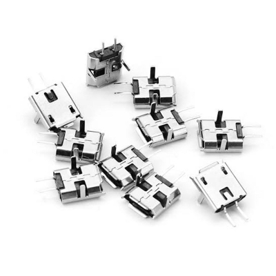 Picture of 10Pcs- Micro USB Female Socket Type-B 2 Pin Female DIP Power Socket Connector Panel Mount For Charging Socket LED Light Electronics Projects DIY Silver
