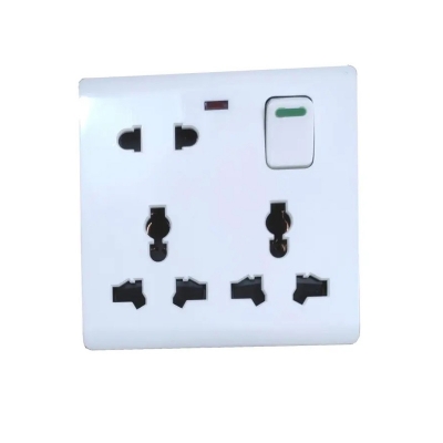 Picture of 8-pin Multi socket double 3 pin & 2 pin socket MK size universal plug socket 13A 6 pin Plat & round White
