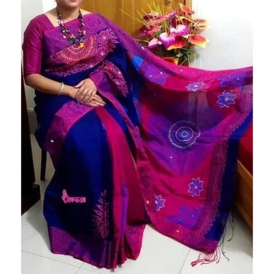 Picture of Block Print Black and Multicolor Saree New Collection Fashionable Stylish and Comfortable, Half Silk Saree For Women