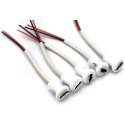 Picture of Micro USB Female Socket Panel Mount With Cable - 5 Ps White