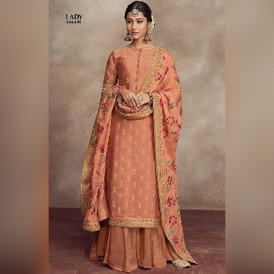 Picture of Georgette Embroidery Work Free Size Designer - Salwar Kameez Suits For Women - Yellow