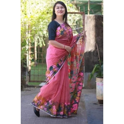 Picture of Hand Print New Excellent Collection Sarees, Fashionable, Stylish and Comfortable, Multicolor Half Silk Saree For Women