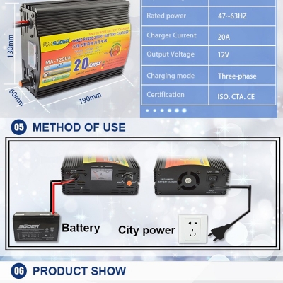 Picture of Powerful Car Battery Charger with Analogue Indicator 12V 20A Black