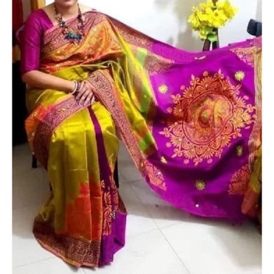 Picture of Block Print Black and Multicolor Saree New Collection Fashionable Stylish and Comfortable, Half Silk Saree For Women