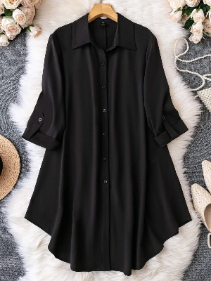 Picture of Ladies Western Fashion Black color Long Shirt Kapor cherry georgette style Kurti tops dress for Girls/women - Beating