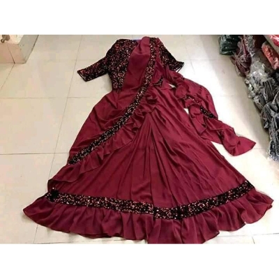 Picture of Irani Gown Borka Maroon Color Daimond Georgette Fabric Stylish  For Women