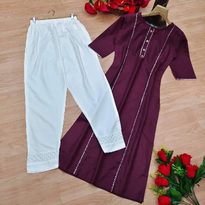 Picture of Western Fashion Ladies Most demanding party wear Double georgette special Style Kurtas with designed pant For Women - Pink