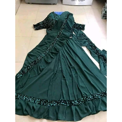 Picture of Irani Gown Borka Green Daimond Georgette Fabric Stylish  For Women