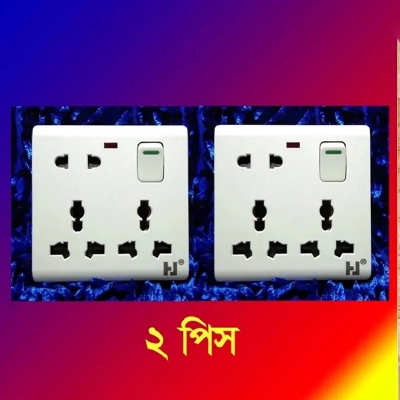 Picture of 2 Pcs 8 Pin Multi Gang Socket Double 3 Pin- 1Piece 2 Pin Multi Function Universal Wall Switch Socket White