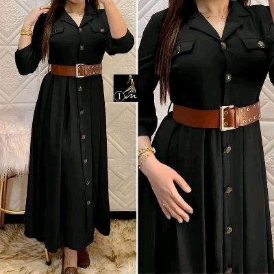 Picture of Western Fashion Ladis Poket gown Long Shirt Alex Georgette  style Kurti  dress for women - Orange