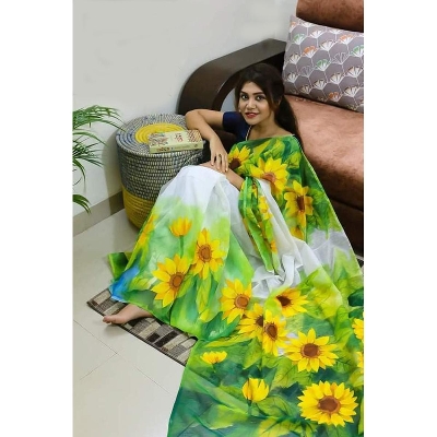 Picture of Half Silk Saree For Women - Cream.