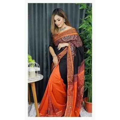 Picture of Block Print Black and Pink Saree New Collection Fashionable Stylish and Comfortable, Half Silk Saree For Women