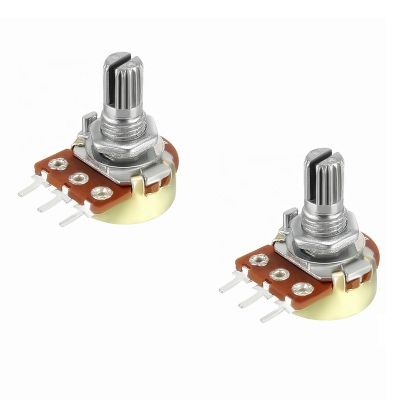 Picture of 2Pcs B10K 10K Ohm Potentiometer 3 Pins Split Shaft Rotary Linear Stereo Dual Taper Potentiometers Multicolor