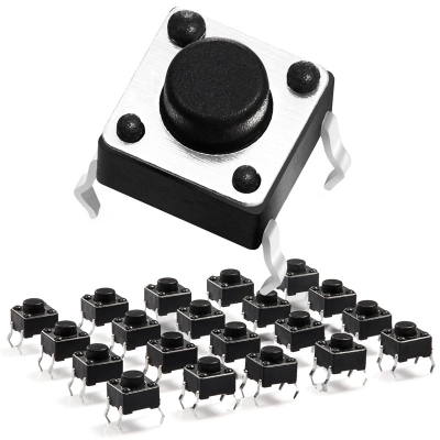Picture of 10Pcs- SMD Momentary 4 Pin Tactile Tact Push Button Switch 4 Pin On Off PCB SMD Touch Switch Momentary Push Button Switch Square Push Switch Light Switch Black