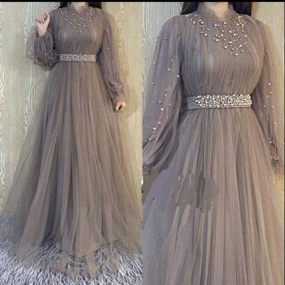 Picture of Ash Color Pal net Borka Gown  Malai Georgette and soft Pal net Fabric For Women - Light Ash