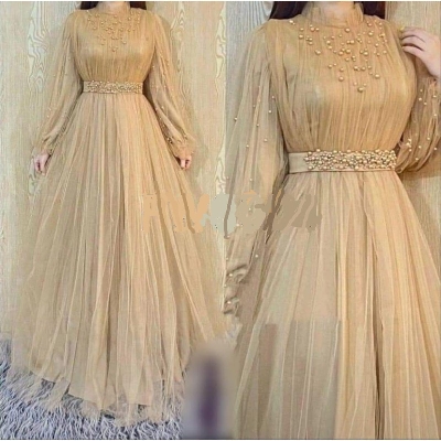 Picture of Brown Color Pal net Borka Gown  Malai Georgette and soft Pal net Fabric For Women - Brown