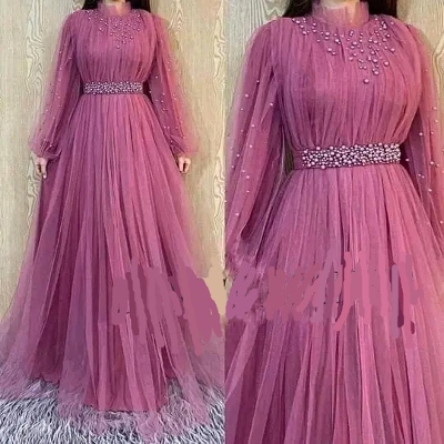 Picture of Pink Color Pal net Borka Gown  Malai Georgette and soft Pal net Fabric For Women - Pink