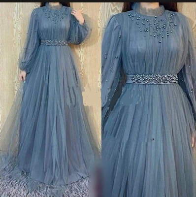 Picture of Ash Color Pal net Borka Gown  Malai Georgette and soft Pal net Fabric For Women - Dark Ash