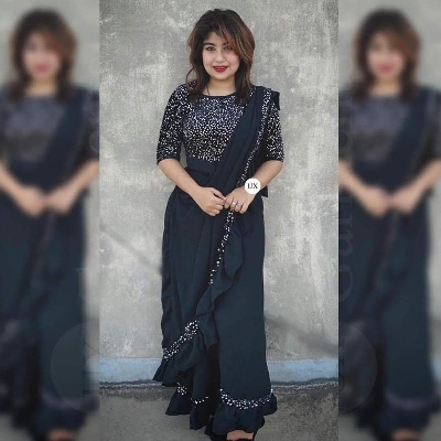 Picture of Readymade Western Saree summer fashion Black Color Tops and Skirt Saree, Women dress sense of niche temperament Dress for Girls - Black