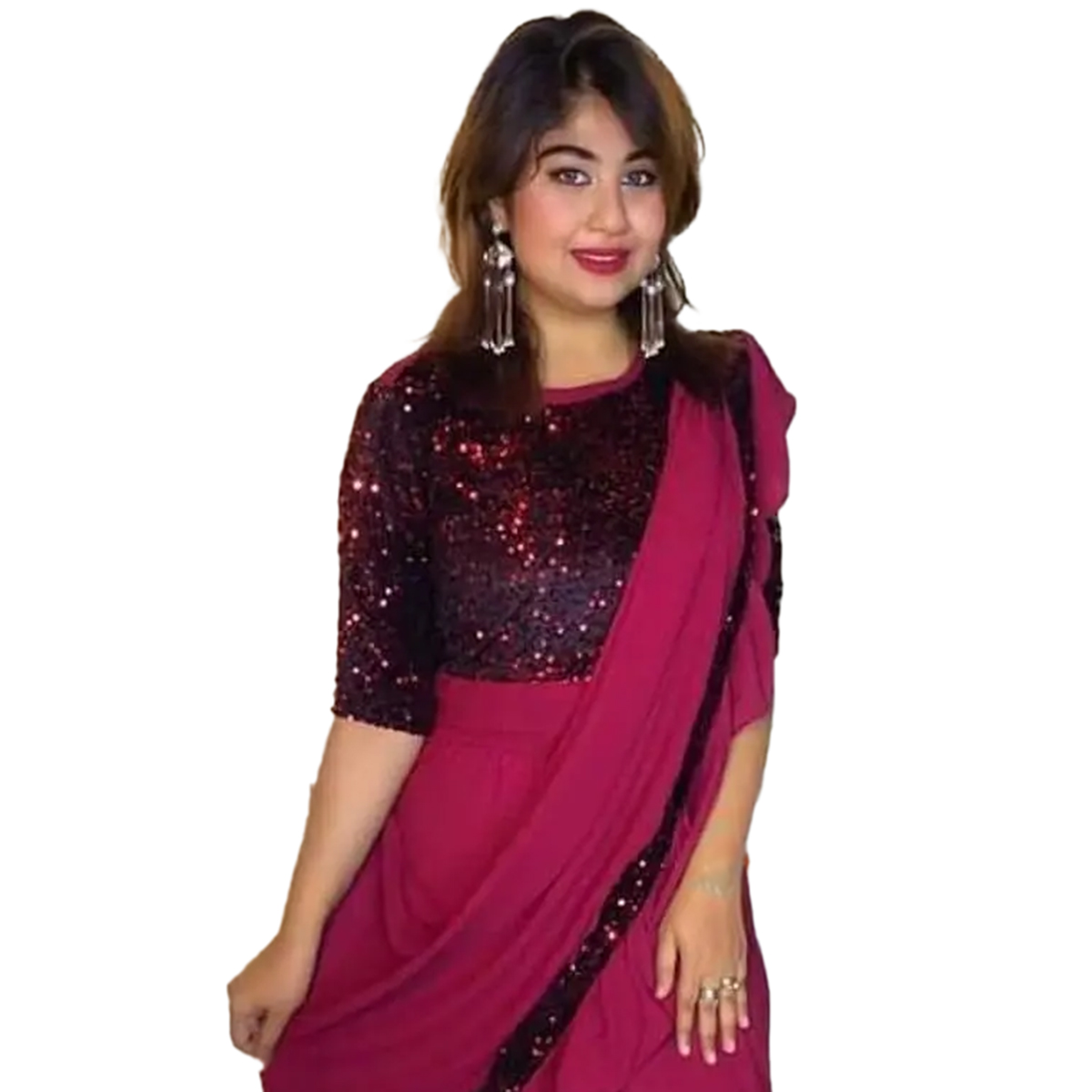 Picture of Readymade Western Saree summer fashion Red Color Tops and Skirt Saree, Women dress sense of niche temperament Dress for Girls - Red