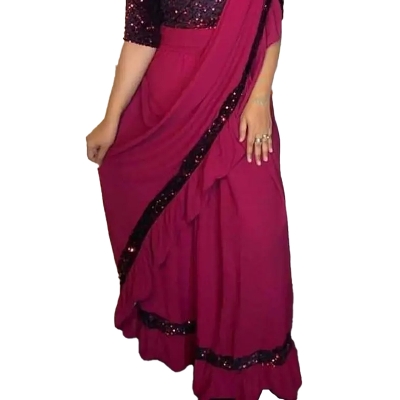 Picture of Readymade Western Saree summer fashion Red Color Tops and Skirt Saree, Women dress sense of niche temperament Dress for Girls - Red