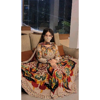 Picture of Readymade Unique VIP Gown and Orna AC cotton Glass work  Free Size Salwar Kameez Suits For Women - Pink