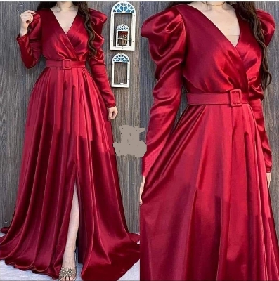 Picture of Western  Fashion Traditional Clothing Party Long Gown Red Color China satin Fabric For Women - Red